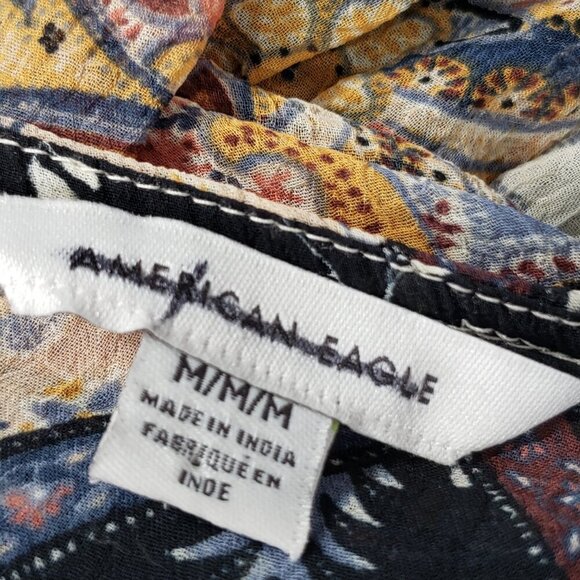 American Eagle Floral Patchwork Print Flowy Babydoll Blouse Women's Medium - Picture 4 of 4